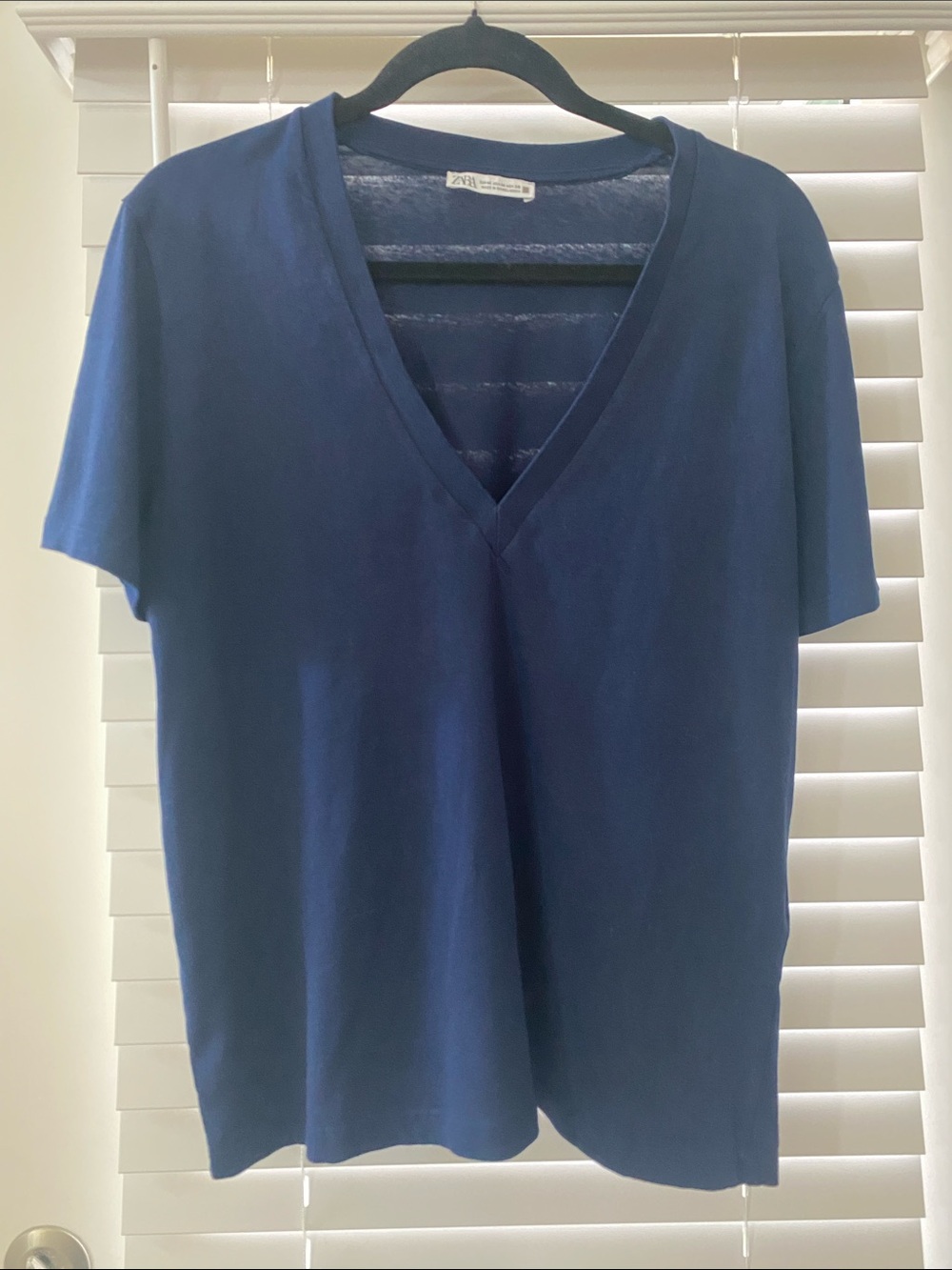 Zara Navy V-Neck Short Sleeve Tee
